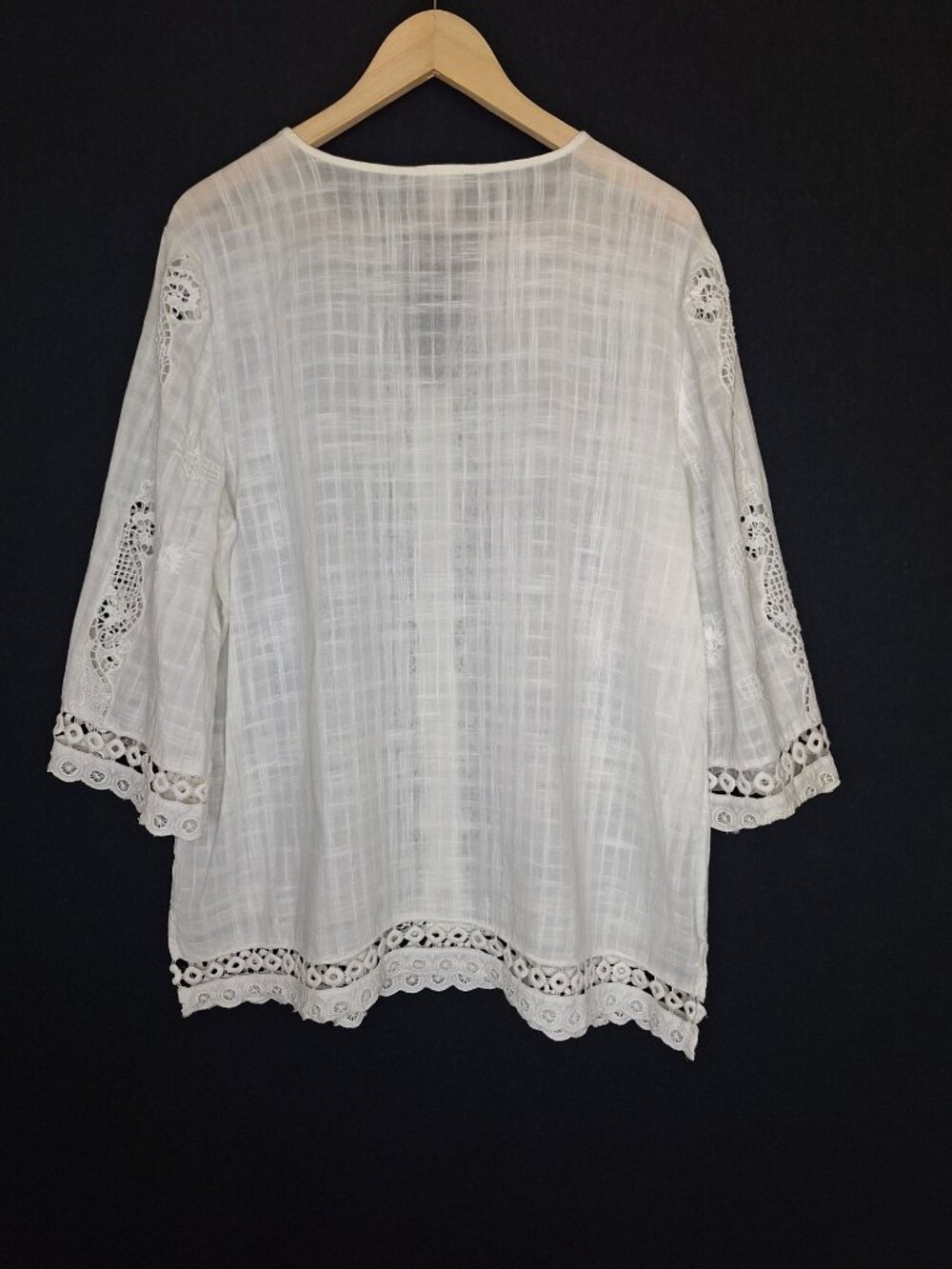 💙 Chico’s Oversized Size L/XL White Embroidered Lace Tunic Blouse Cotton Boho - Picture 7 of 8